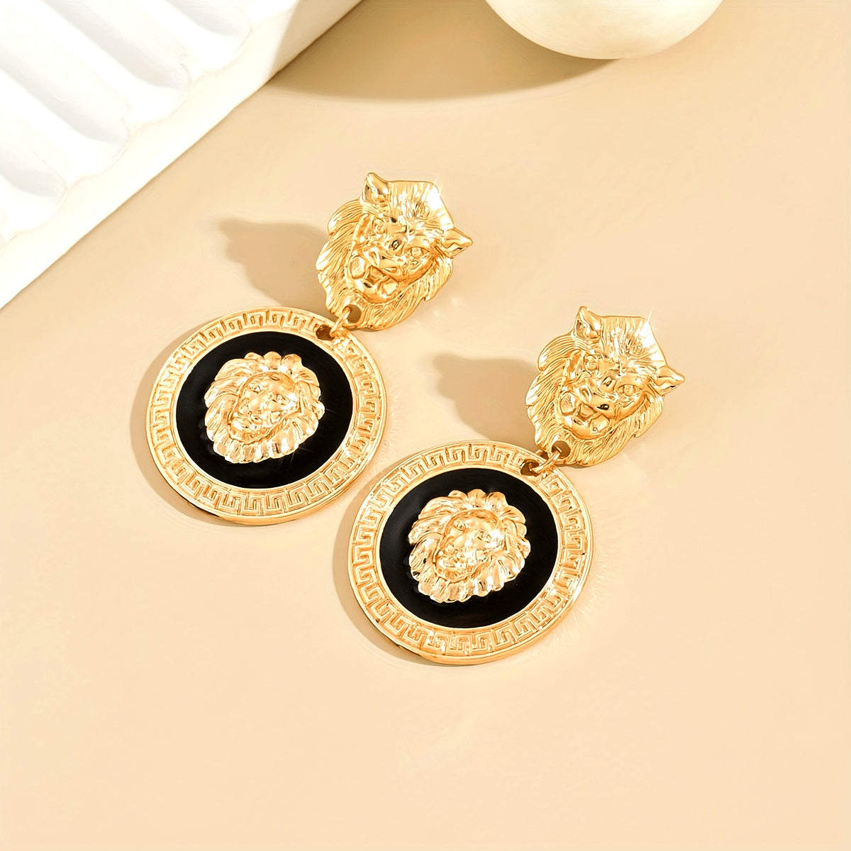 Exquisitely Designed Vintage Baroque Metal Relief Enamel Glazed Lion Totem Earrings, Showcasing Elegance And Nobility Women Jewelry Accessories
