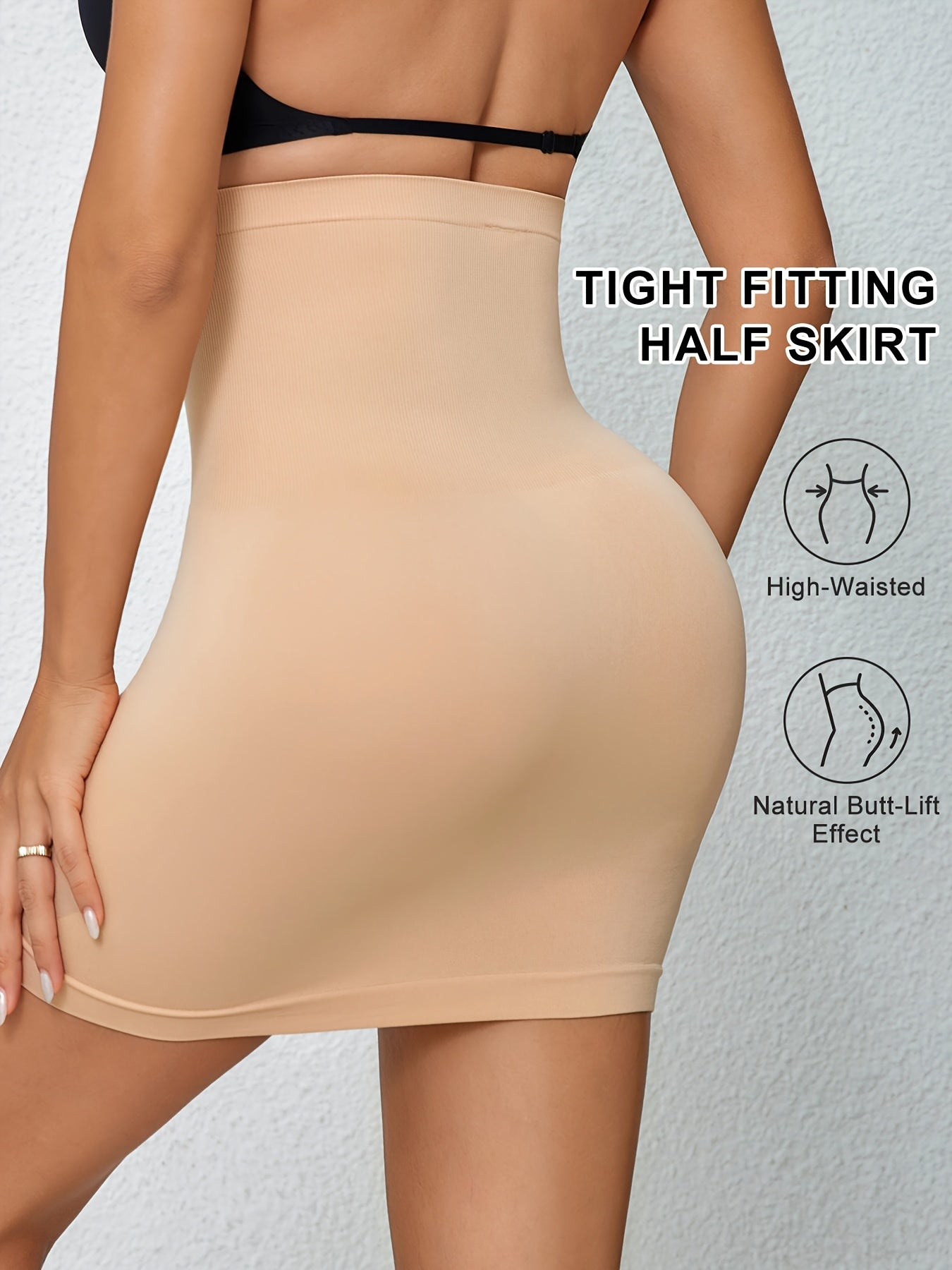 S-XL UK (8-18) Size Black/White/Light Beige Color High-Waisted Tummy Control Skirt for Women, Sexy Bodycon Hip-Wrapping Skirt Lining
