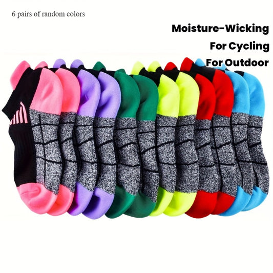 NEW 6 Pairs Women's Compression Athletic Socks - Low-Cut Cushioned Breathable Moisture-Wicking with Arch Support & Geometric Pattern, Assorted Colors for Running Cycling Hiking Outdoor Sports, Hiking Socks, Moisture wicking F