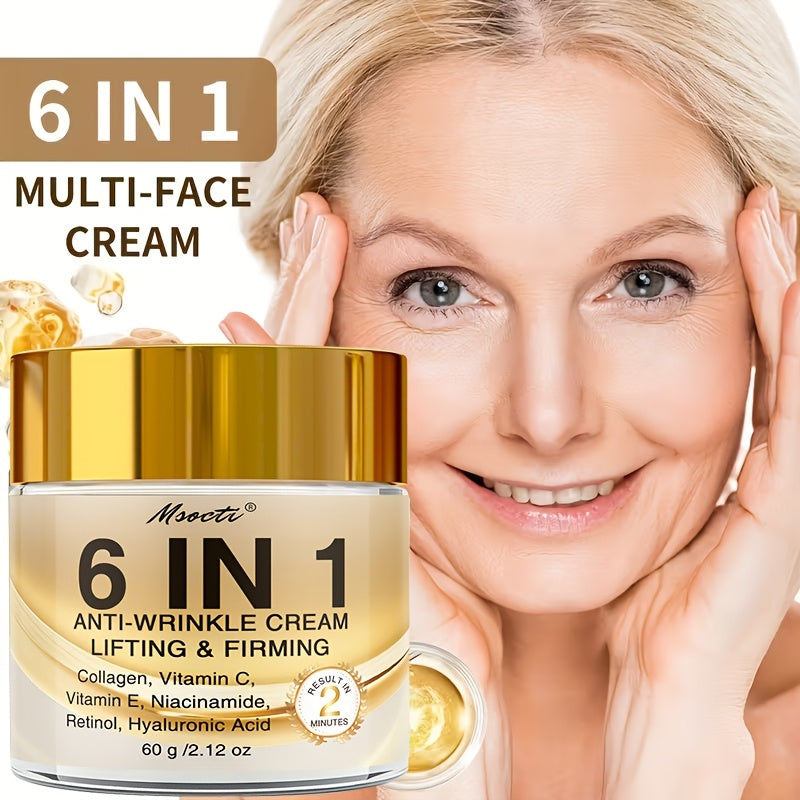 NEW 6-in-1 Instant Firming and Lifting Cream Deeply Moisturizes, Smooth Dry Skin, Enhances Radiance and Elasticity, Skincare, Makes Skin Look Younger, Contains Retinol, Hyaluronic Acid, Niacinamide, Vitamin C-E, Collagen, 60g