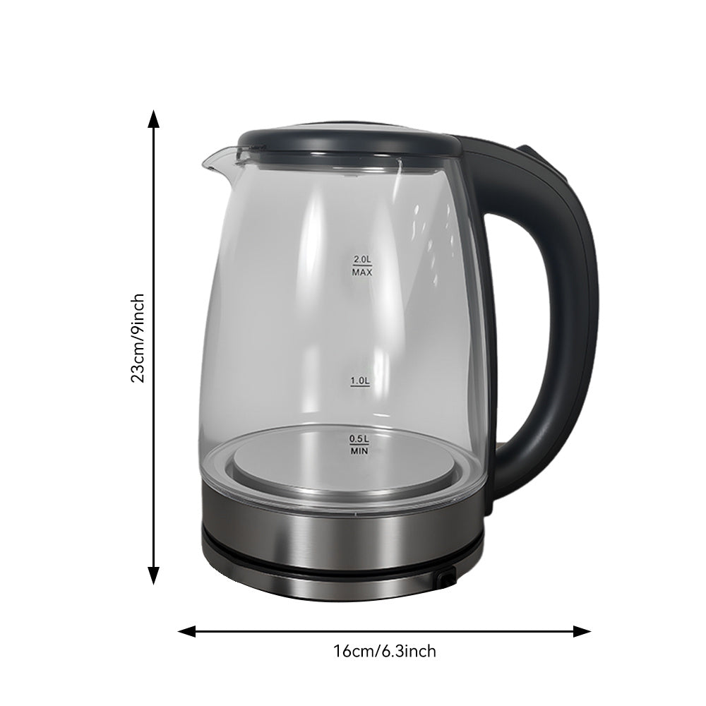 2L Electric Kettle Glass Fast Boil 1000W Teapot Blue LED With Stainless Steel Fast Boiling Auto Shut-off UK Plug