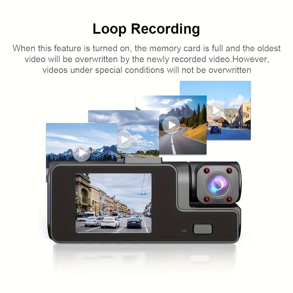 Dash cam with 64G memory card included, optional without card available, front camera 1080P, rear camera 720P, Dash Cam for Cars, Vehicle Security Camera, Modern Car Accessory, Easy Control Buttons, Car Safety Device, Stylish