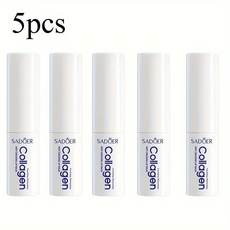 5 PCS Set Korean Collagen Lip Balm - Moisturizing & Nourishing Lip Care, Hypoallergenic, Glossy Finish, Perfect for Spring, Autumn, Winter, Ideal Gift, All Skin Types, Lip Care Essentials | Glossy Finish Lip Balm | Gentle Tex