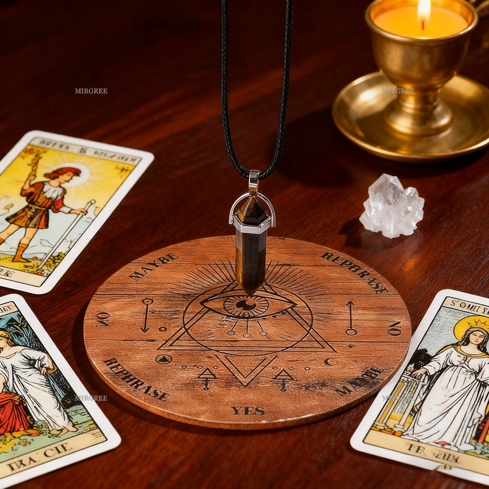 2 PCS Set Pendulum +Wooden Divination Board Helps with Spiritual Journey, Mysterious Tool for Witchcraft, Witchcraft, Mysticism and Intuitive Decision Making, Gift for Soul Explorers