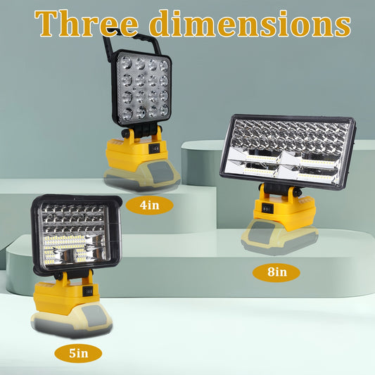 Cordless LED Work Light for Dewalt Lithium Battery, Emergency Floodlight Camping Flashlight, Versatile Dual USB Output Ports, Two Levels Adjustable Brightness, Portable Design for Outdoor Use Camping Auto Repair Construction