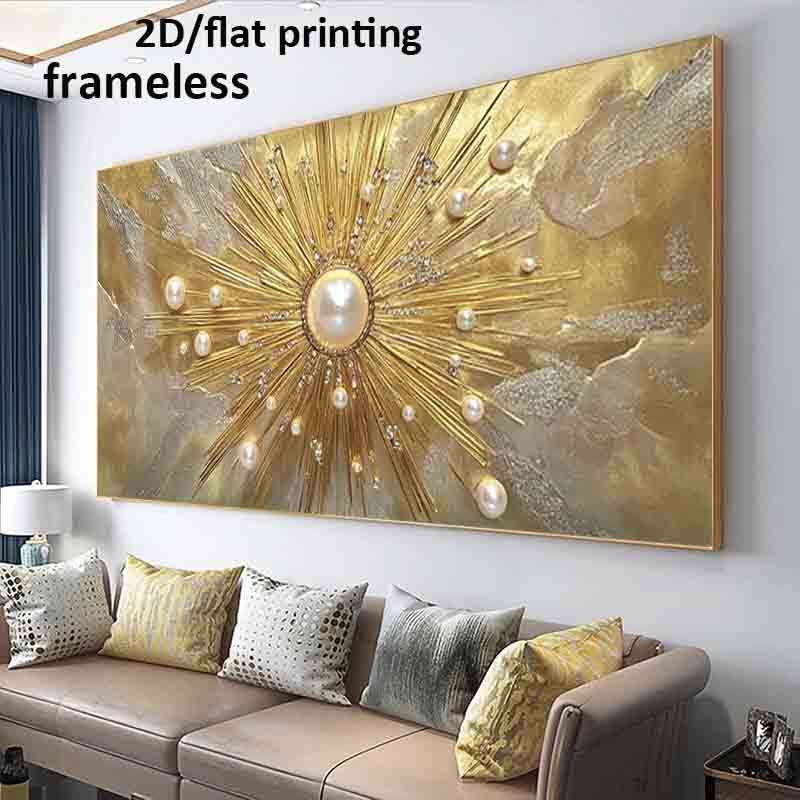 1pc Large Modern Golden Pearl Sunburst Wall Art - Frameless HD Canvas Poster 39.37"x78.74" (100x200cm) Golden Burst Painting for Living Room, - Luxury Contemporary Holiday Gift Suitable for Christmas, Halloween