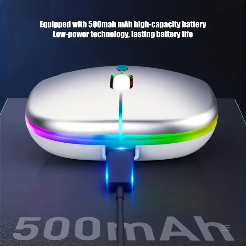 Rechargeable LED Backlit Wireless Mouse, Ultra-Thin 2.4G/5.2 Dual Mode Silent Portable USB Optical Gaming Mouse, Compatible with Laptop/Desktop/Tablet, Ambidextrous Design, 500mAh Battery, Type-C Charging, No Charger Included