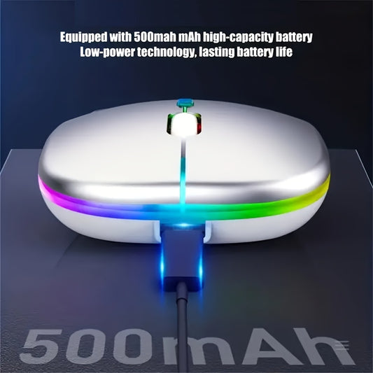 Rechargeable LED Backlit Wireless Mouse, Ultra-Thin 2.4G/5.2 Dual Mode Silent Portable USB Optical Gaming Mouse, Compatible with Laptop/Desktop/Tablet, Ambidextrous Design, 500mAh Battery, Type-C Charging, No Charger Included