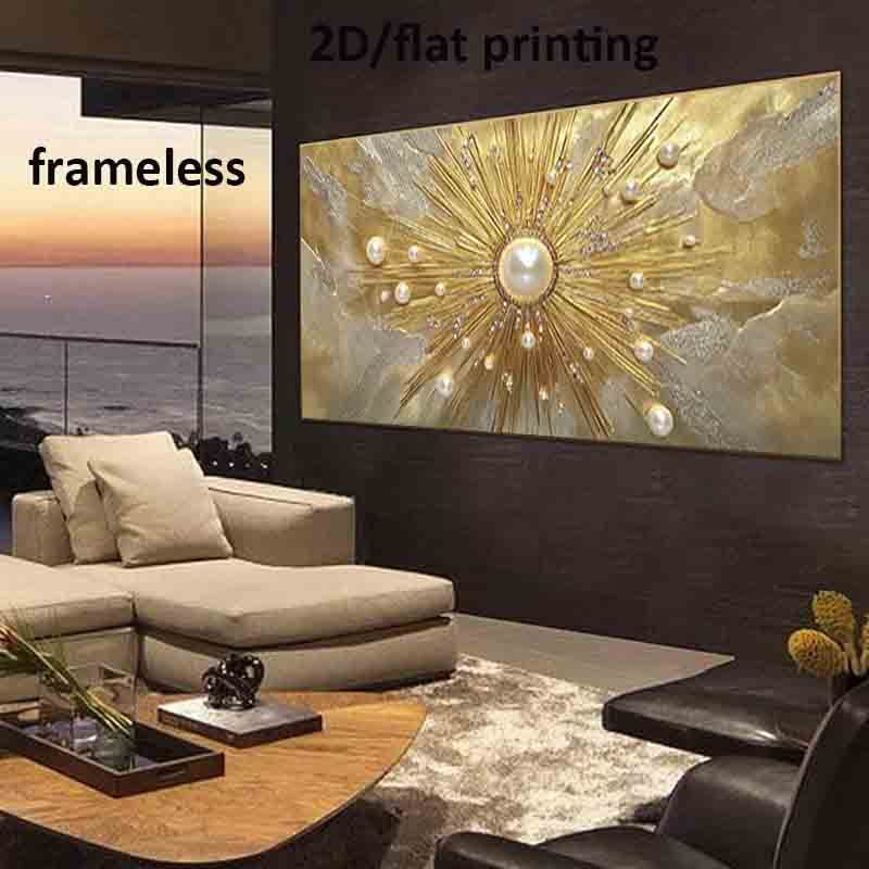 1pc Large Modern Golden Pearl Sunburst Wall Art - Frameless HD Canvas Poster 39.37"x78.74" (100x200cm) Golden Burst Painting for Living Room, - Luxury Contemporary Holiday Gift Suitable for Christmas, Halloween