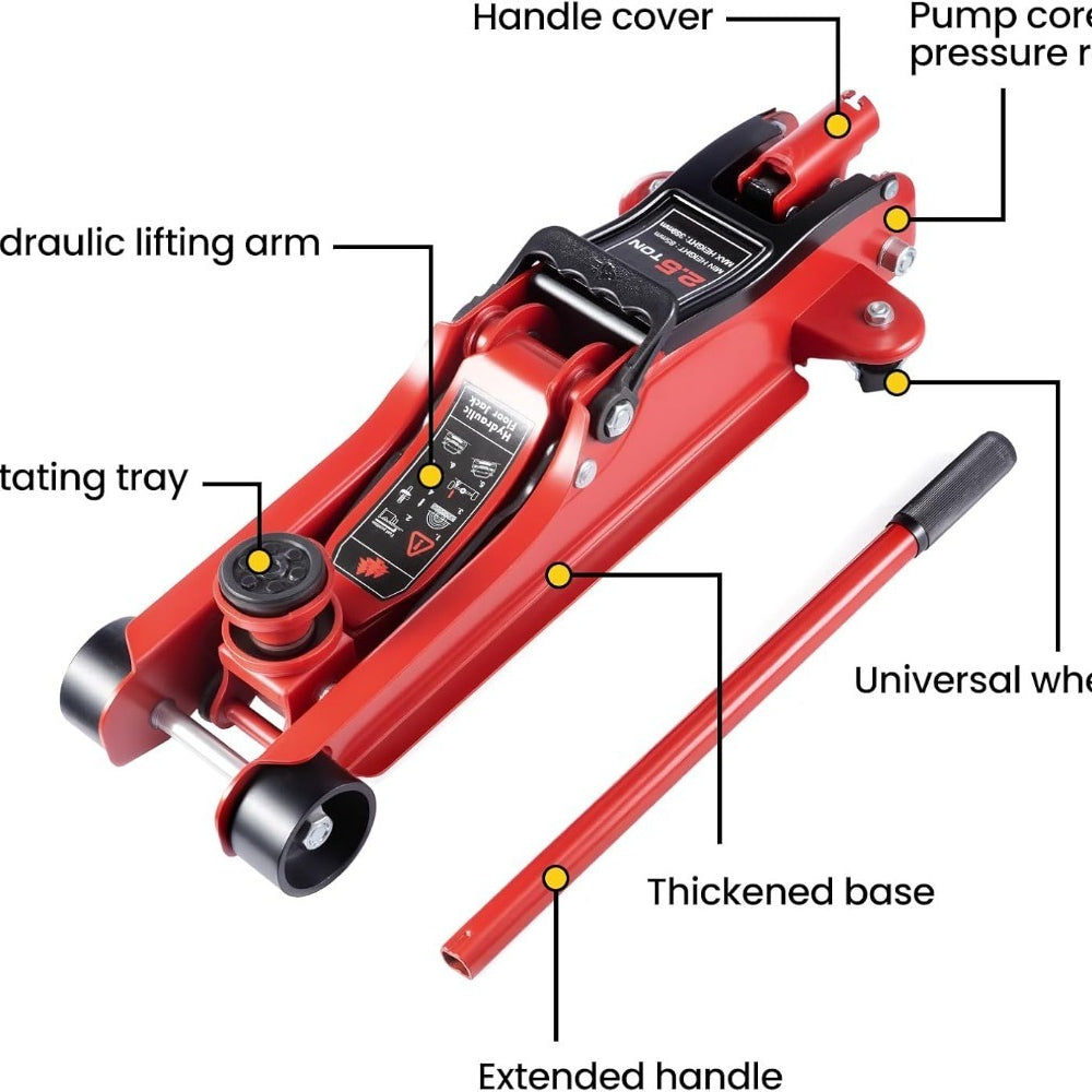 Flat Tire or Mechanical Issues? No Worries, 2.5 Ton Hydraulic Low Profile Floor Jack Heavy Duty Trolley Lift for Car Van Truck Trailer Auto Repairing Garage Tool (Red)