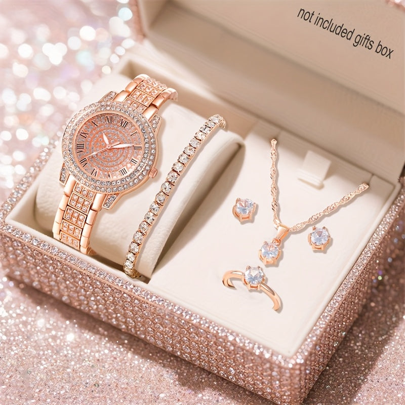 3 Colors 6PCS Set New Ladies' Gorgeous And Fashionable Silvery Quartz Watch +new Silvery Jewelry Set Valentine's Day, Easter, Ramadan, Wedding, Birthday Party, Christmas Horror, Halloween, Give Friends Gifts Eid Al Adha