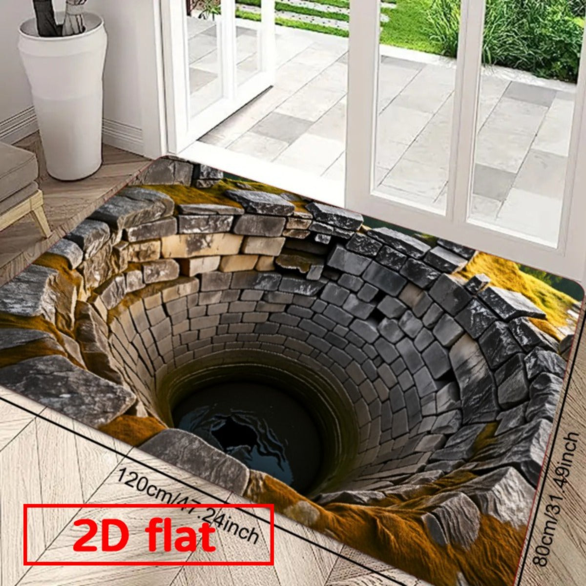 NEW Ancient Stone Door Flannel Mat | Heavy-Duty Floor with Non-Slip Sponge Base, Realistic Cave-In Illusion, Medieval-Look Stone Arch Design, for Indoor/Outdoor Entrance, Kitchen, Bathroom, Balcony (Dry Clean Only)