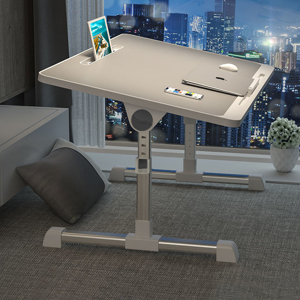 Extra-Wide Foldable Writing Desk - Dual-Angle Adjustable with Non-Slip Tray & Hidden Storage Layer, Perfect for Bed Working/Study Room, Light Grey, Laptop Desk, Standing Desk, MDF Wood, Folding Table Feet