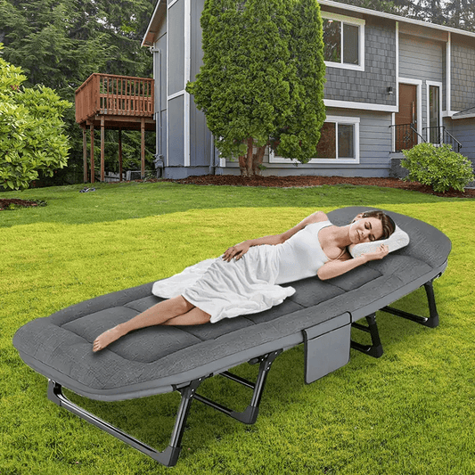 For Beach Camping Cot Large Folding Bed Deck Chair , Lightweight Guest Bed with Adjustable 6 Positions, Comfortable Mattress And Pillows, Breathable Fabric, Portable Durable, Suitable for Outdoor Use