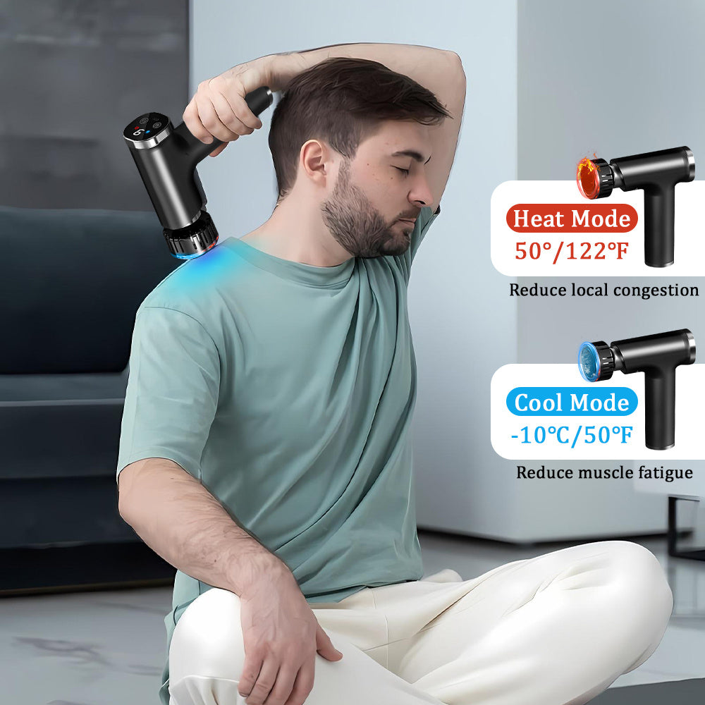 8 IN 1 Electric Massage Gun with Heat & Cold, Athlete Massage Gun, Multifunctional Fascia Gun Home Portable Gym Use Small Quiet Handheld Massager with LCD Touch Screen, 9 Heads for Shoulder, Body, Back, neck relaxation, Deep
