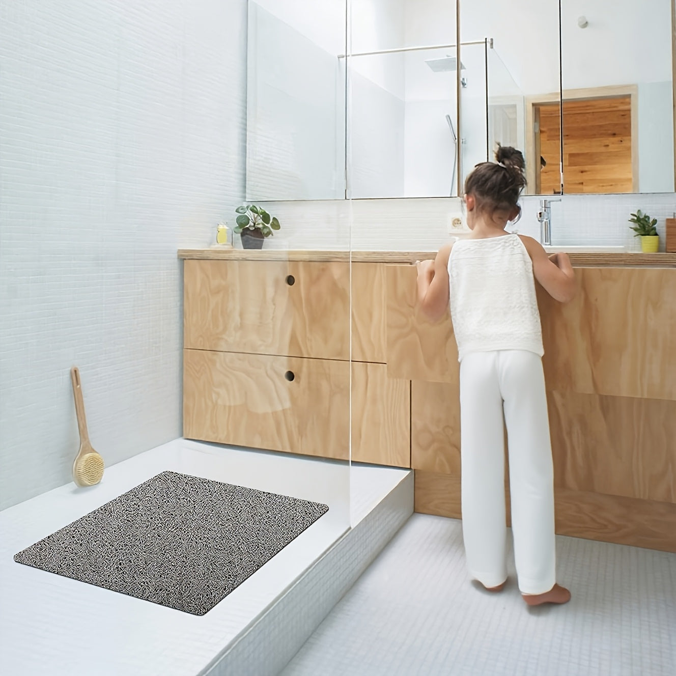 5 Colors Extra Large Non-Slip Shower Mat - Heavy-Duty 2100-2500gsm Thick 0.4in/1cm Thick, 21x21 Inch (53x53cm) Bath Mat with Foaming Loofah Base, Shower, Tub - Easy-clean Surface, Shower Mat Non Slip, Durable Plastic