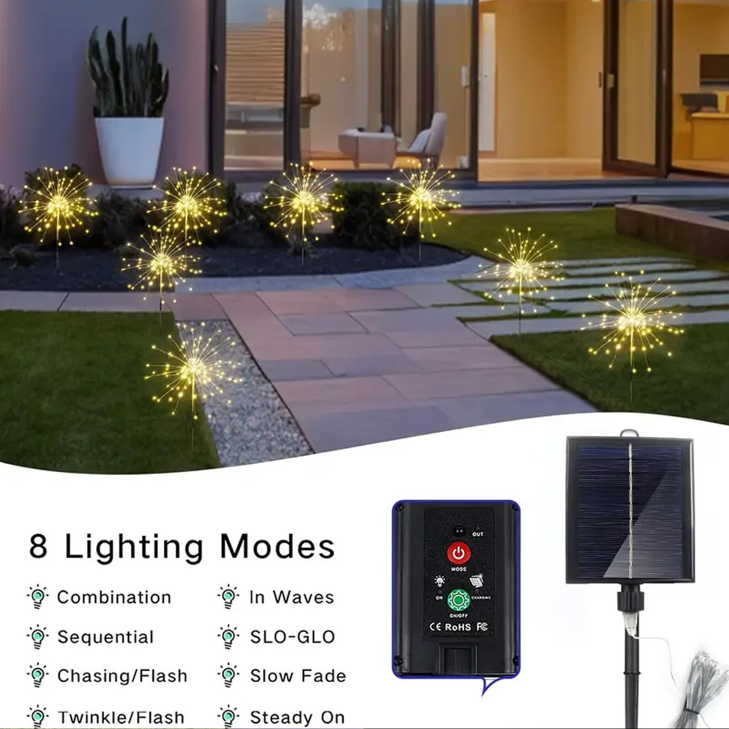 4 Pack Solar Firework Lights, Solar Garden Lights, 320/240 LED 8 Modes IP 65 Copper Wires String DIY Landscape Light for Outside, Wedding, Party, Patio Home Lawn Christmas Decorative, Christmas lights-Outdoor Lighting