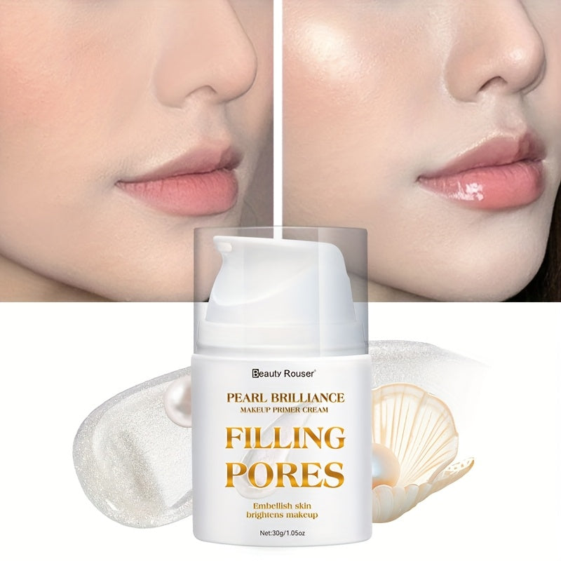 Beauty Rouser Pearl Korean Beauty Makeup Primer, Flawless Shine, Pore Filling, Oil Control Vitamin E, Long-Lasting, Moisturizing Pre-Makeup Cream, 1.4 Fl Oz (40ml) - Transparent, Non-Greasy, Smooth Texture for Flawless Makeup