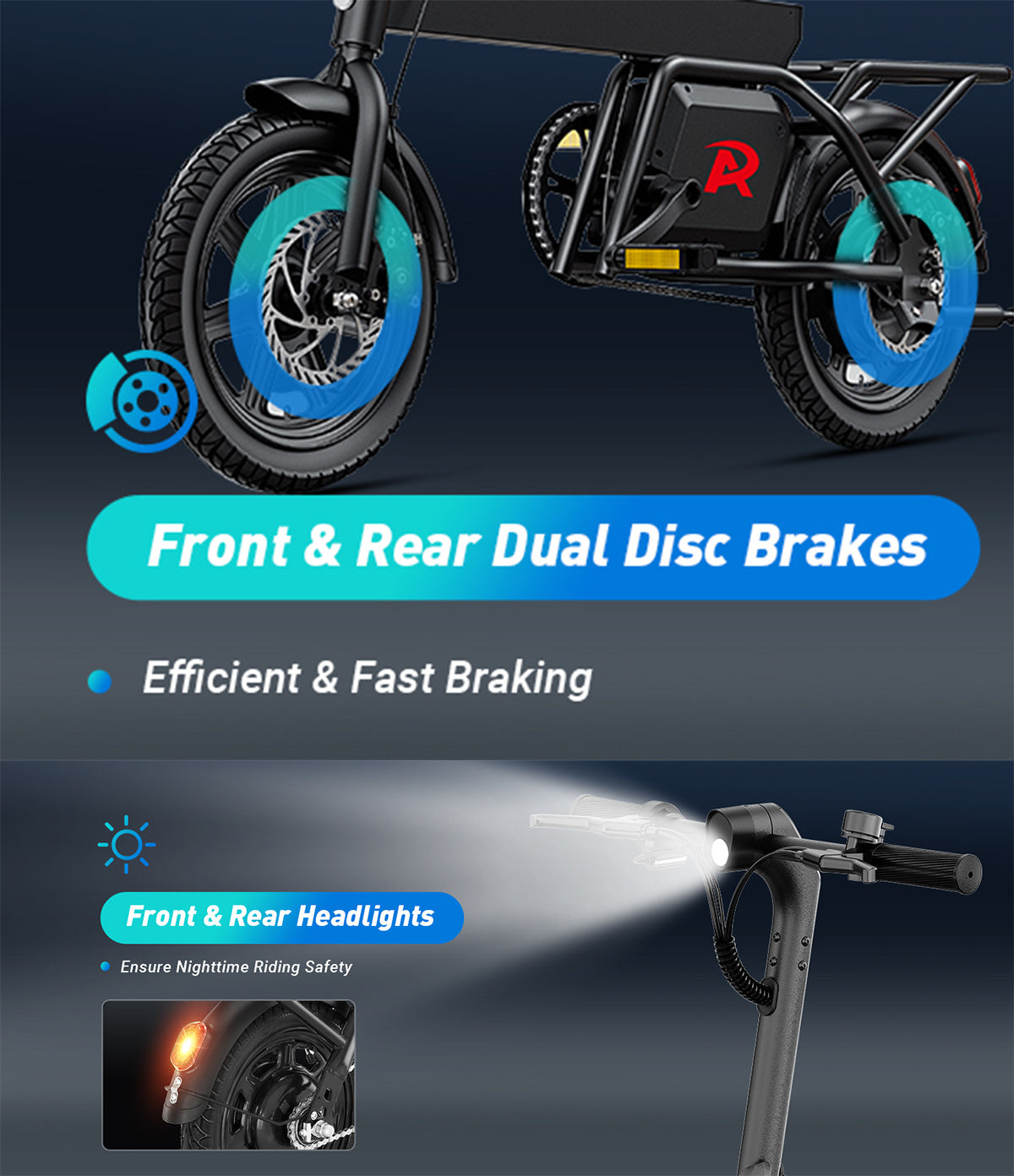 14inch Foldable Electric Bike, Mini City E-Bike, LCD Display, 36V 7.8Ah Battery, 250W Motor, 4 Riding Modes, 4 Speed Levels,25km/h Top Speed And 45km Max Range, With Rear Rack, Pedal Assist, Dual Disc Brakes, Night Lights, an