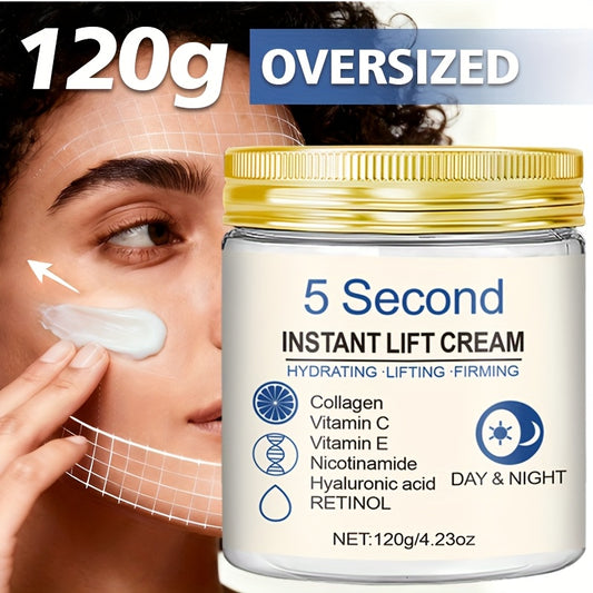 120g Large Capacity 5-Second Instant Lift Cream: Collagen + Retinol Strong Combination, Rich in Hyaluronic Acid and Vitamin C – Quick Hydration & Nutrient Boost for Demanding Ladies