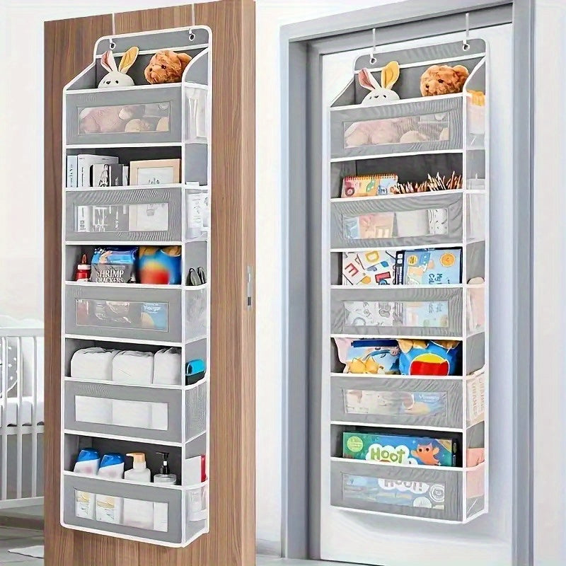 Durable 5-Tier Door Storage Rack - No-Drill Anti-Tip Door Hanging Rack, 44 Lbs Capacity (19.96 Kg), Space-Saving Hanging Storage Shelf, Suitable for Closets, Bathrooms, Kitchens, Nurseries - Easy-To-Clean Fabric Structure, Pe