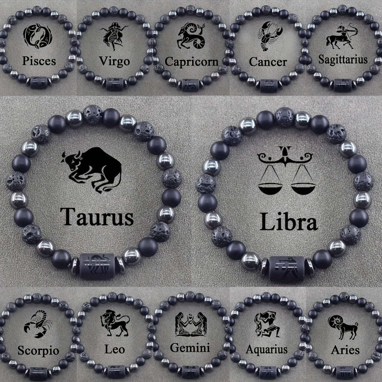 12 pcs The 12th Horoscope Months of Zodiac Natural Stone Beaded Bracelet, a Blessing Bracelet for Couples and Friends, Suitable as a Birthday Gift for Men and Women Jewelry Accessories