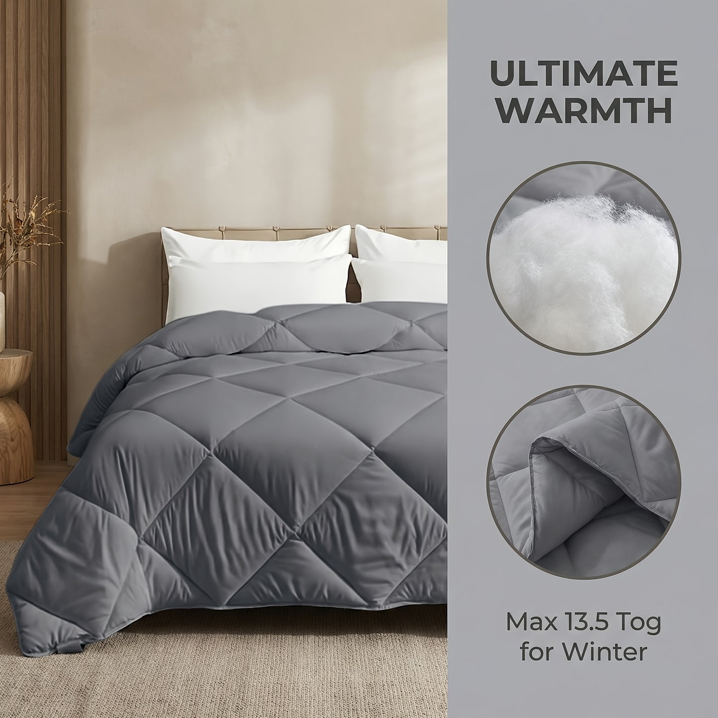 Tog 2.5 | 7.5 | 13.5 Grey All-Weather Diamond Patterned Duvet Quilt Comforter | All-Weather Airy Lightweight Cozy Bedding for Home And Hotel