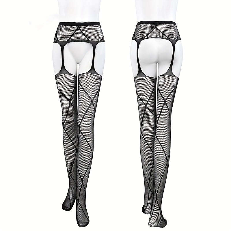 4-Pack Sexy Hollow-Out Fishnet Pantyhose Set, Women'S Breathable Elastic Garter Belt Hosiery, Floral Knit Polyamide 95% Elastane 5% for Wedding Theme