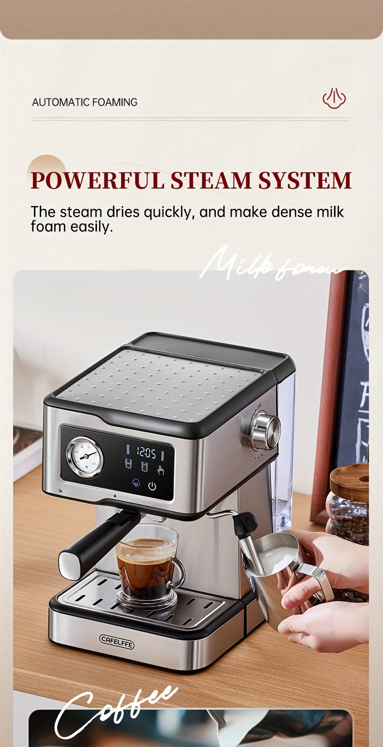 Italian Semi-Automatic Espresso Machine with Built-in Milk Frother & Steam Wand, 20 Bar Pump Stainless Steel Coffee Maker for Latte, Cappuccino, Americano, 1.5L Detachable Water Tank, Smart Touch Panel, Programmable Settings,