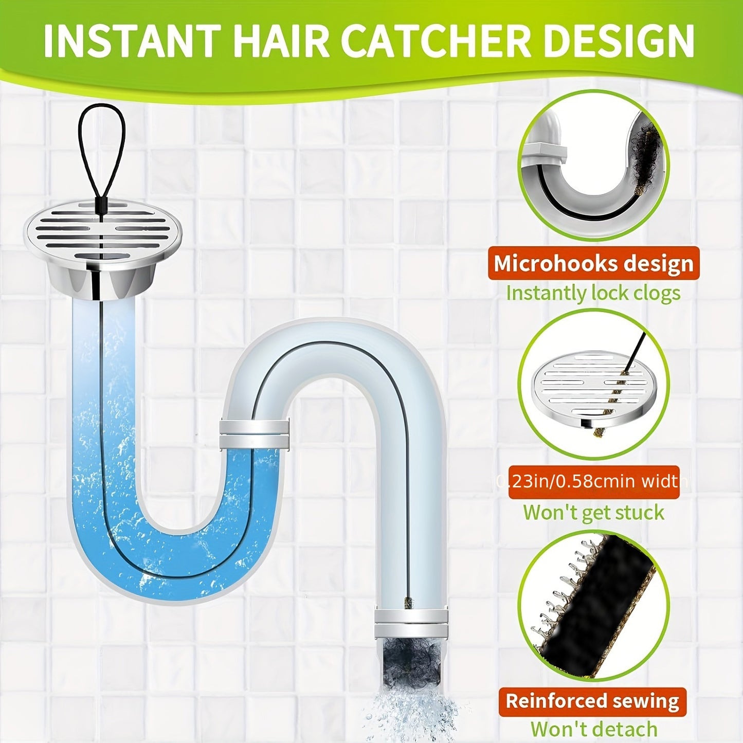 2 PCS Set Heavy-Duty PVC Drain Tool Set with Hair-Catching Clog Remover for Shower, Bathtub, Sink & Toilet Pipes - PVC Plumbing, Bathtub & Sink Drains (No Chemicals/) - Hair Clog Removal System for DIY & Use