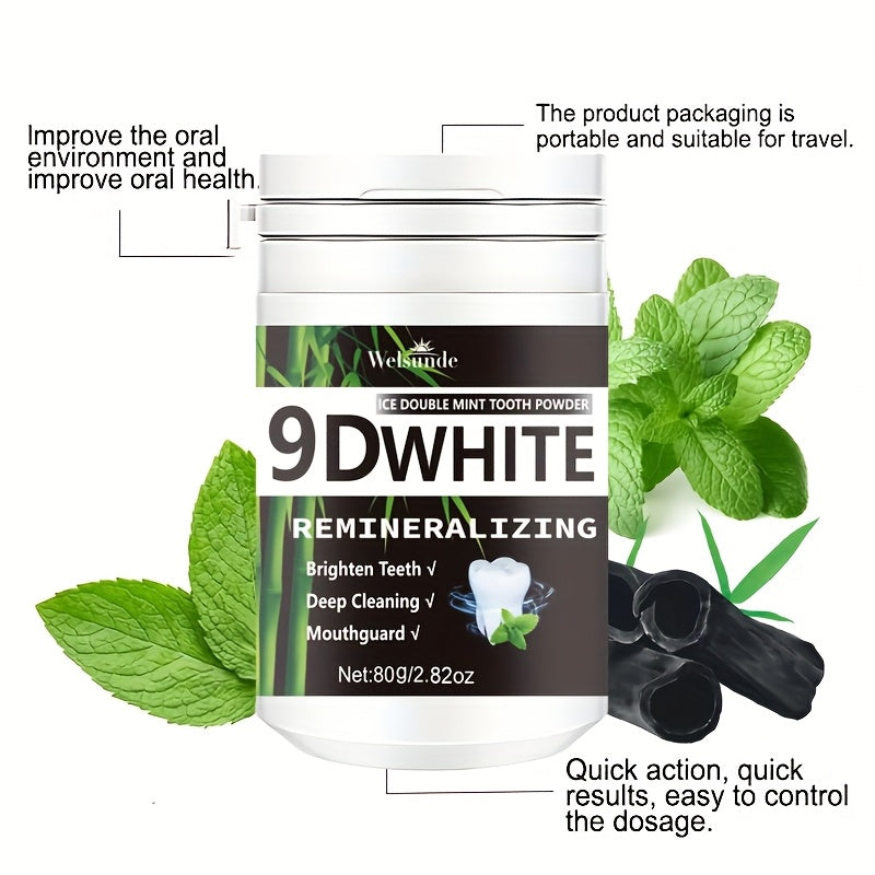 9D White Bamboo Charcoal Mint Tooth Powder | Teeth, Deep Cleaning, Natural, Fresh Breath, Ideal for Oral Health & Gift for Women Men, Breath Freshener, Toothpaste, Daily Life