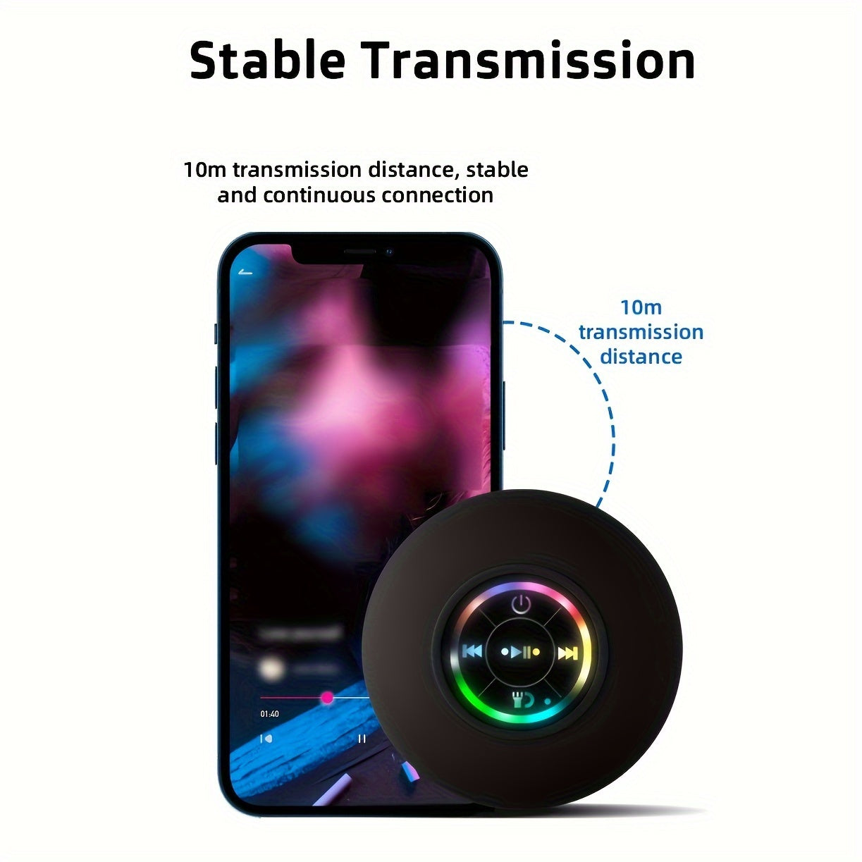 LED Bathroom Speaker, Compact Wireless Mini Speaker with USB Charging, Battery, Button Control, And a Large Suction Cup Included