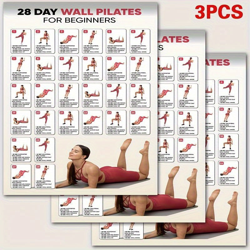 3 PCS Set Home Gym Pilates for Beginners: 28-Day Workout Planner with Step-by-Step Illustrated Exercises - Frameless Yoga Guide Suitable for Home Gym, Studio, Bedroom - Detailed Pilates Routines & Progress Tracker for New Cli