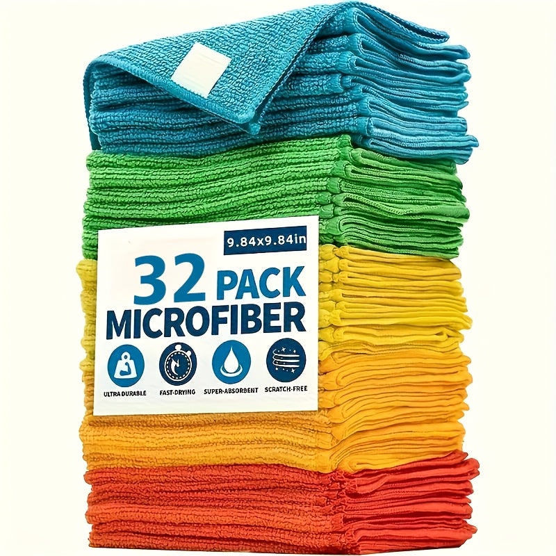 NEW 16/32-Pack Set Microfiber Cleaning Cloths - Reusable, Nonwoven, Super Absorbent, Non-Scratch Wipes for Dusting, Polishing, and Wiping in Kitchen, Car, Glass, Floors, and Furniture - Durable Household Cleaning Cloths