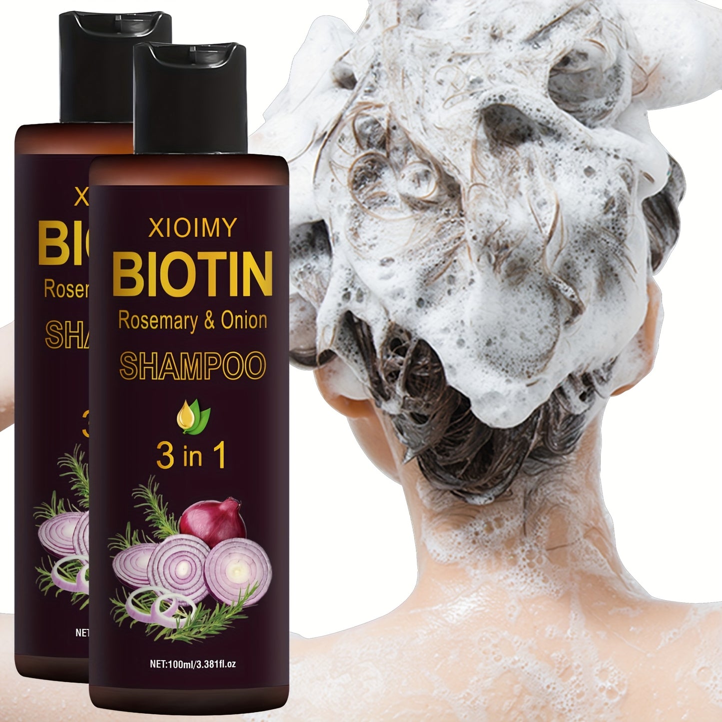 2 PCS Set of Biotin, Rosemary, and Onion Shampoo, a Three in One Shampoo and Conditioner with Long-lasting Fragrance, Suitable for Dry Hair, Deep Cleaning and Moisturizing Hair, Making Hair Look Softer and More Shiny, Portabl