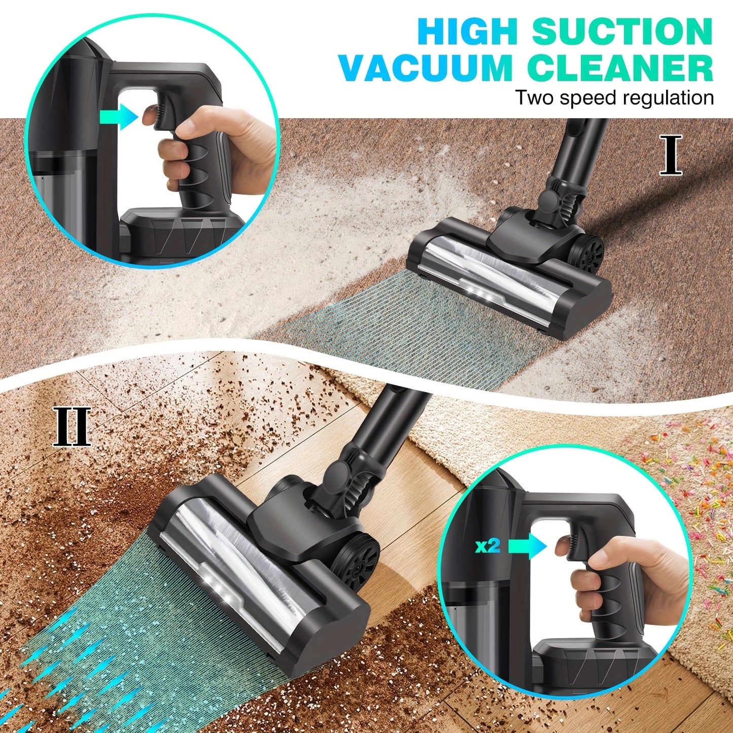 NEW Cordless Vacuum Cleaner, Wall Hanging Stick Vacuum Cleaner 15KPA Pet Vacuum Cleaner With Tangle-Free Brush, 3000mAh Battery, Up To 65 Mins Runtime, For All Hardwood Floors Carpet Pet Hair, Ideal For Home & Car Use