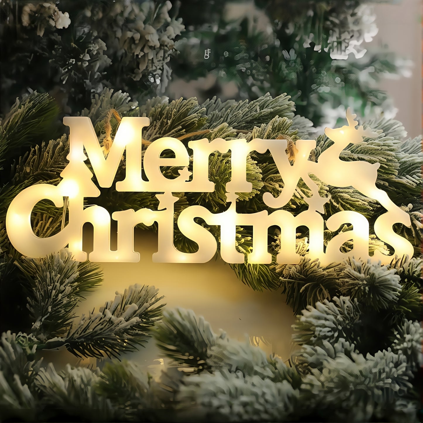 27.48 cm LED Christmas Lighted Garland with Illuminated "Merry Christmas" Letters, Snowflake & Bow Door Hanging Decoration - -in / Holiday Lights (No /Electrician-Free Setup) - Retro Winter Party