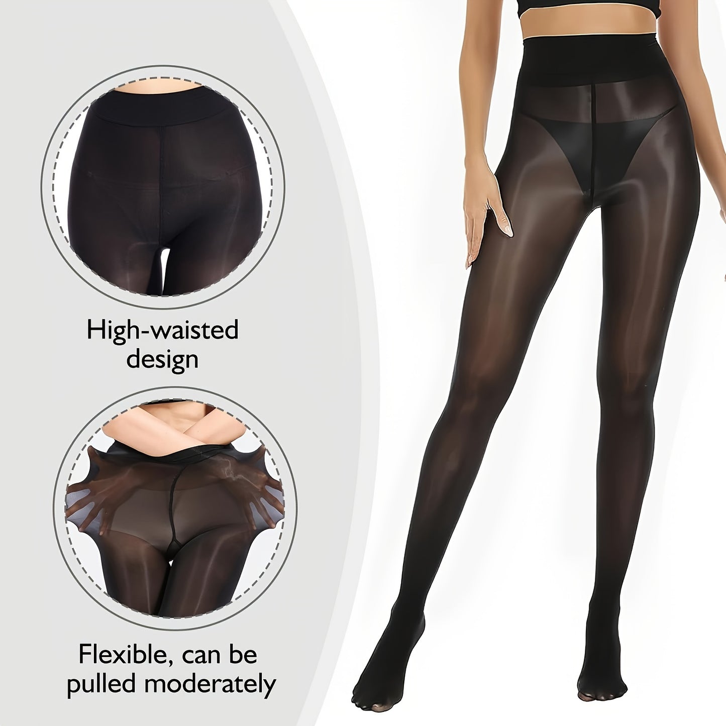 2 Pairs of Trendy Shiny Leggings, High-Waisted Elastic Breathable Tights, Women's Socks And Long Stockings Ladies Pantyhose Underwear Apparel Accessories