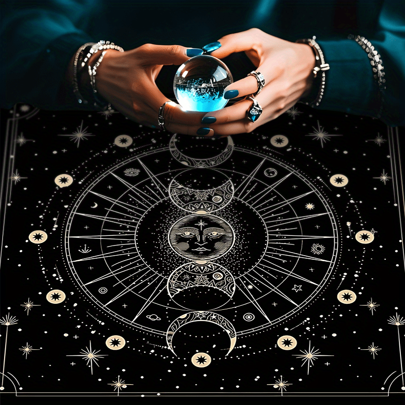 Bohemian Sun Moon Mandala Altar Cloth Celestial Horoscope Tarot Card Tablecloth Moon Phase Black Gaming Tablecloth Spiritual Guidance Reading Card Pendulum Mat Future Prediction Divination Cloth Portable Witchcraft Astrology