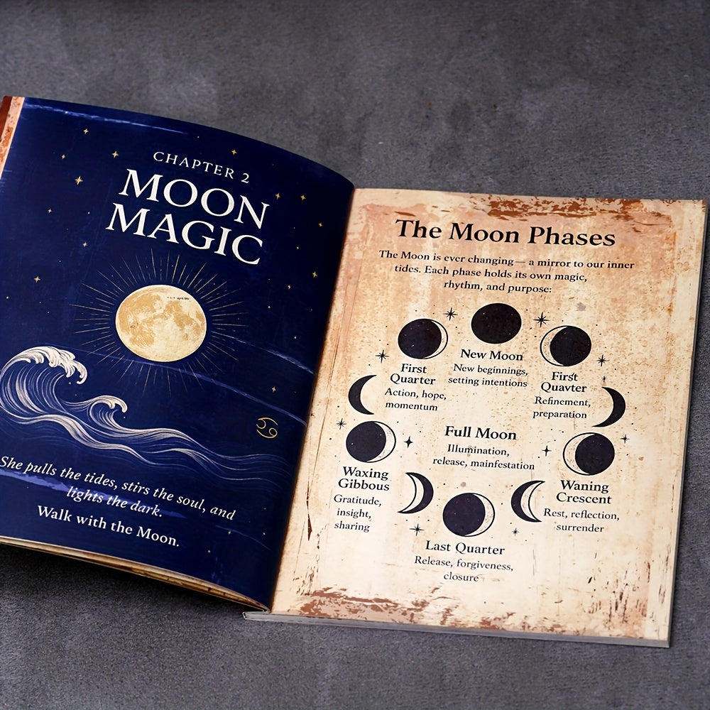 77-Pages Witchcraft - Witch's Grimoire Book of Shadows Kit with Moon Phases, Herbal Lore, Spells & Gothic Dark Academia Design - Perfect for Modern Witches, Wiccans, And Spiritual Seekers, Mystical Cover Design