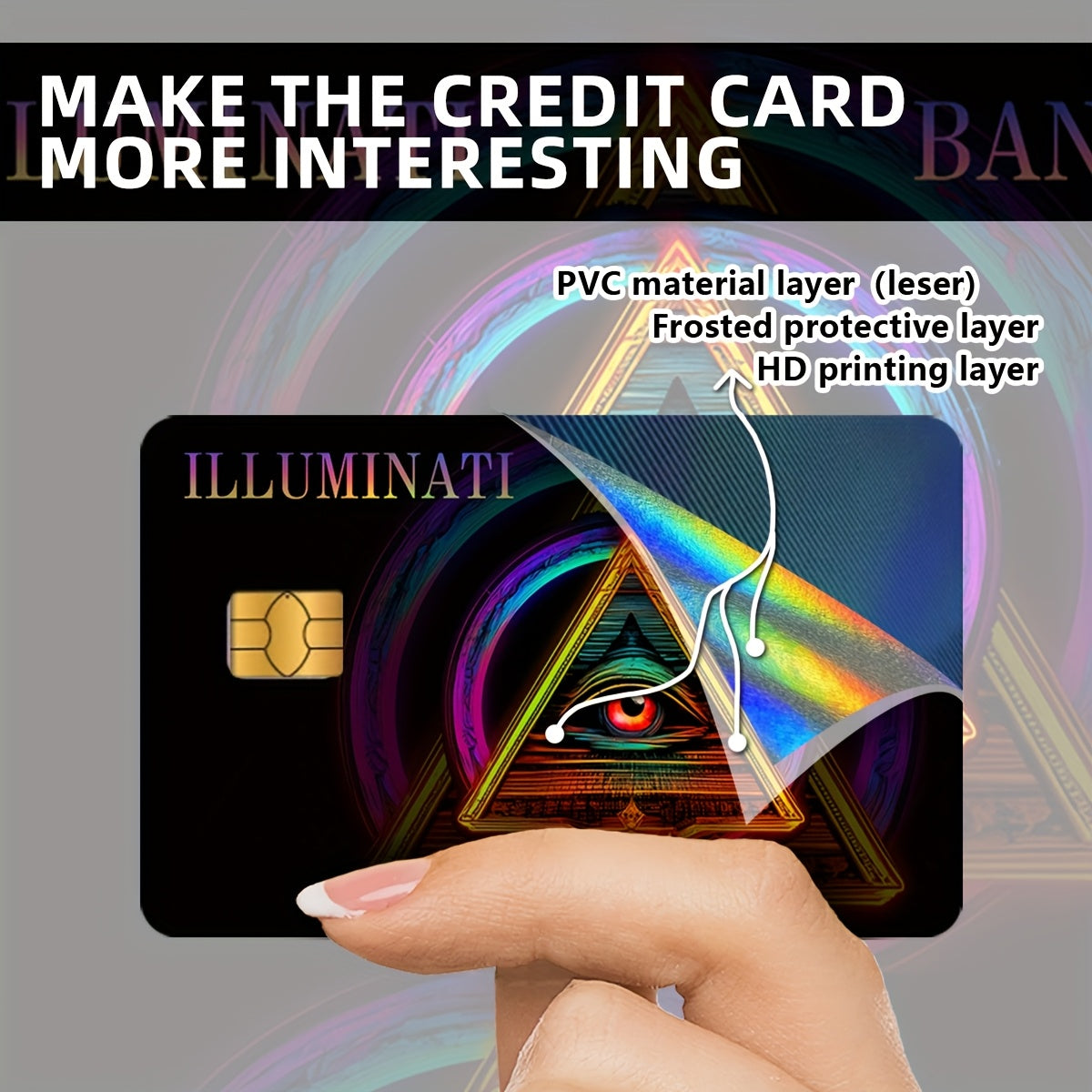 2 PCS Set Illuminati Bank Credit Card Light Beige Stickers, Suitable for Bank Cards - Laser Scratch-Resistant Protective Case with Mysterious Dark Angel's Eye Pattern, Suitable for Debit/Credit Cards (Set)