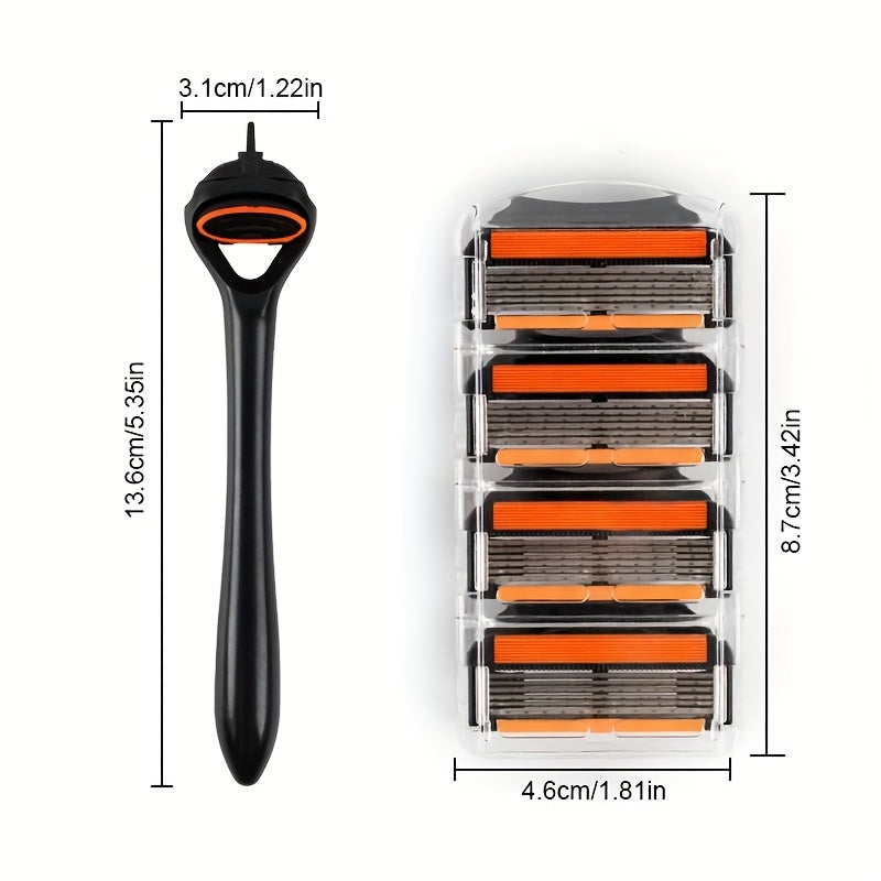 Disposable Razors for Men, Manual Shaving Kit with Refillable Metal Blades Featuring 6 Layers for Grooming Beards And Mustaches - Designed for Easy Use And Cleaning for a Smooth Shave