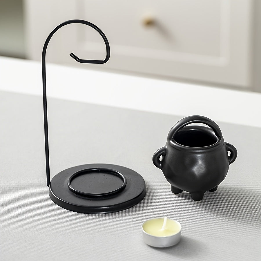 Ceramic Essential Oil Lamp, Ceramic Lamp, Hanging Pot Candle Heater, Decorative Warm Night Light for Living Room, Bedroom, Office, Diffuser, Essential Oil Holder, Stove, Black