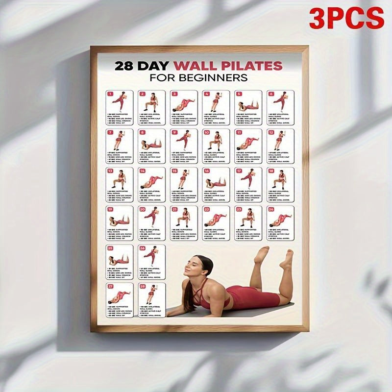 3 PCS Set Home Gym Pilates for Beginners: 28-Day Workout Planner with Step-by-Step Illustrated Exercises - Frameless Yoga Guide Suitable for Home Gym, Studio, Bedroom - Detailed Pilates Routines & Progress Tracker for New Cli