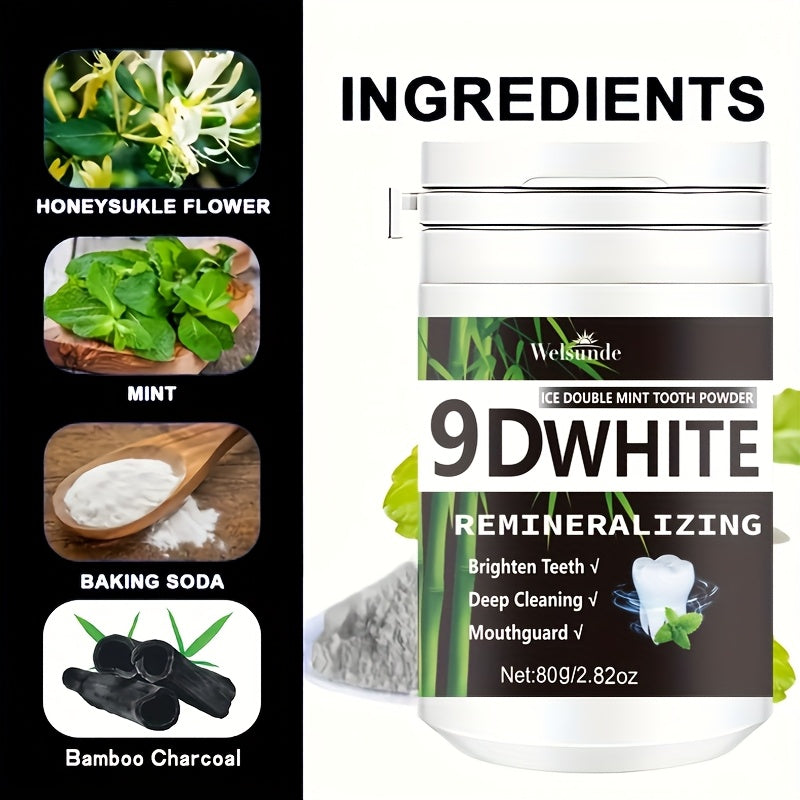 9D White Bamboo Charcoal Mint Tooth Powder | Teeth, Deep Cleaning, Natural, Fresh Breath, Ideal for Oral Health & Gift for Women Men, Breath Freshener, Toothpaste, Daily Life