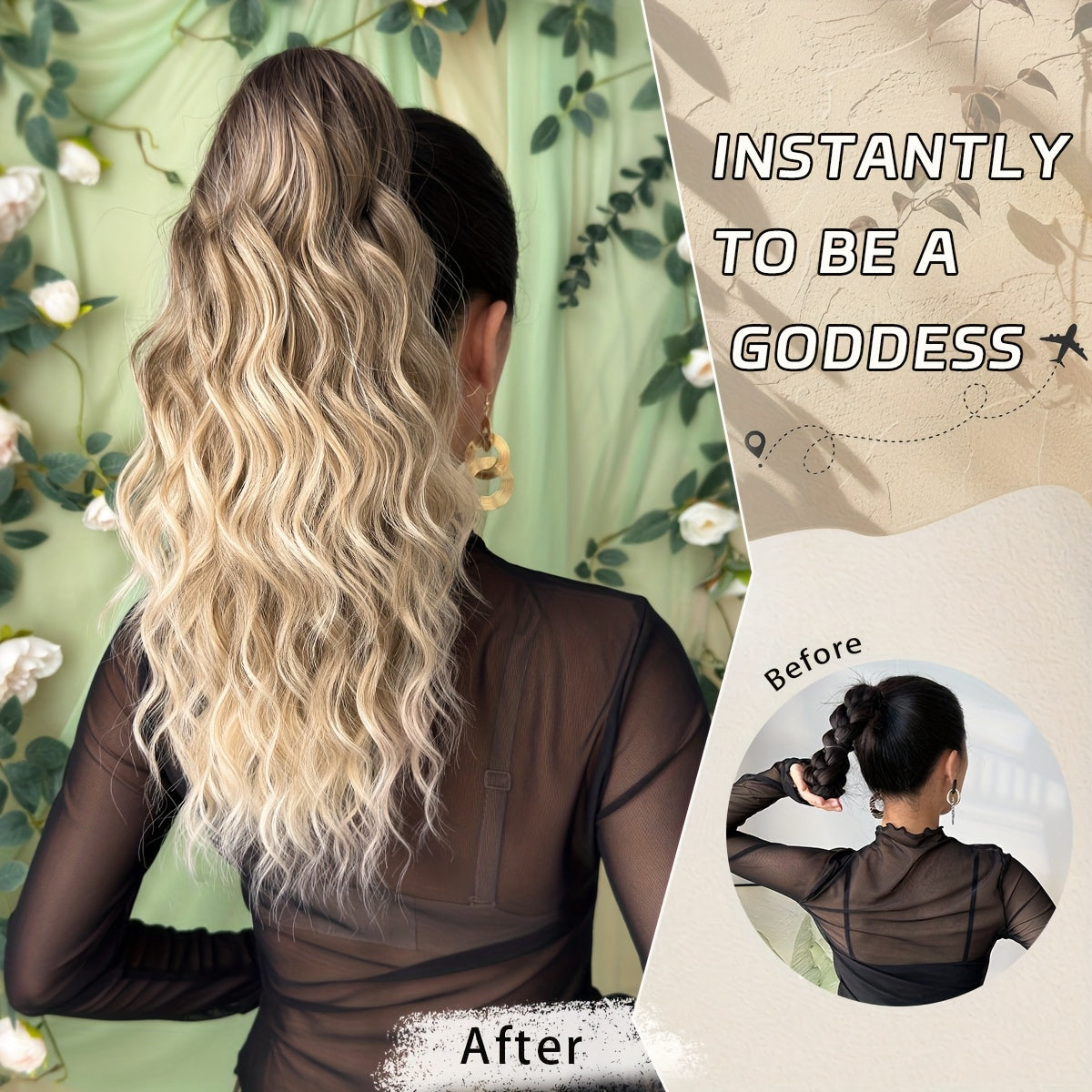 8 Colors Claw Shaped Ponytail Extension Hair Accessory Gradient Wig Multi-Color Wig 45.72 cm Water Ripple Heat-resistant Fiber Synthetic Ponytail Wig,  Women's Daily Use Hair Care Supplies