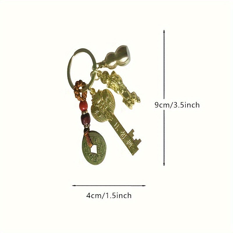 Lucky Five Blessings Feng Shui Set - Good Luck, Wealth, Health And Success Amulet - Auspicious Chinese Amulet, Keychain Necklace Multi-Purpose Occasion Gift Pack