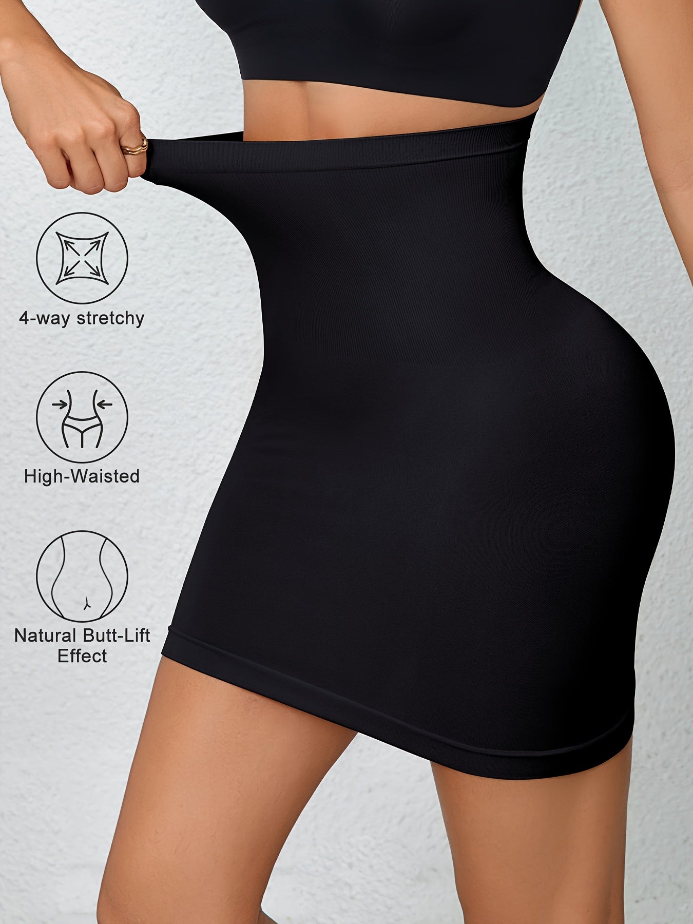 S-XL UK (8-18) Size Black/White/Light Beige Color High-Waisted Tummy Control Skirt for Women, Sexy Bodycon Hip-Wrapping Skirt Lining