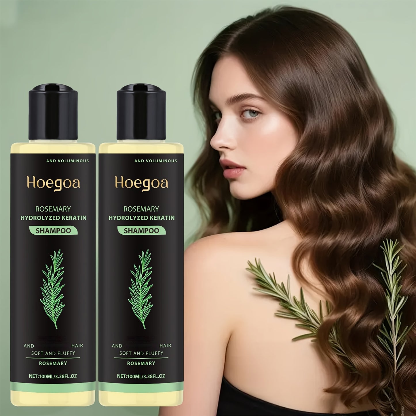 2 Bottles Set Rosemary Thickening Shampoo | Cleans and Strengthens Fragile Hair, Contains Rosemary Extract and Vitamin E, Deep Cleaning, Mild Moisturizing, Plump Herbal Essence, Suitable for All Hair Types