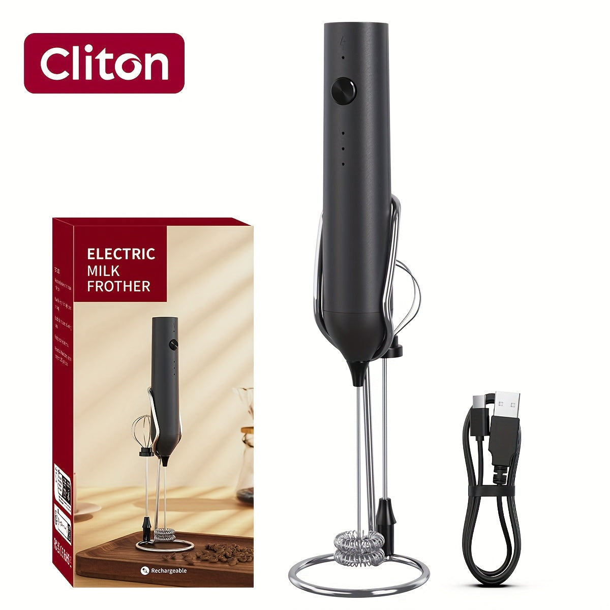 Rechargeable Electric Milk Frother, Handheld Foam Maker Whisk with 2 Heads 3 Speeds Drink Mixer, Built-in Mixing Heads for Both Milk Beaters And Egg Beaters, Quick Foaming Coffee Whisk for Coffee, Latte, Wedding Gifts, Portab